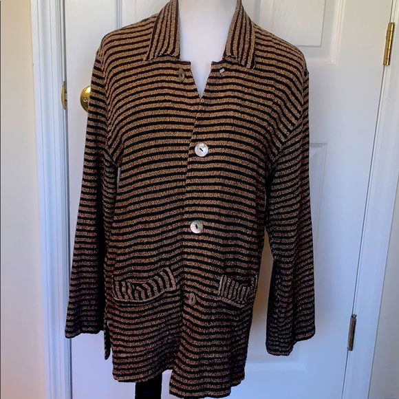 CHICOS DESIGN Striped Jacket Top tan & black - Picture 3 of 8